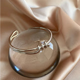 Minimalist Silver Charm Bracelet Glossy Surface Winding Lines Bangle