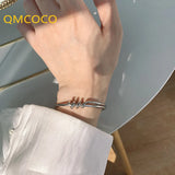 Minimalist Silver Charm Bracelet Glossy Surface Winding Lines Bangle