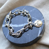 Silver Smiling Face Thick Chain Bracelet for Women Men