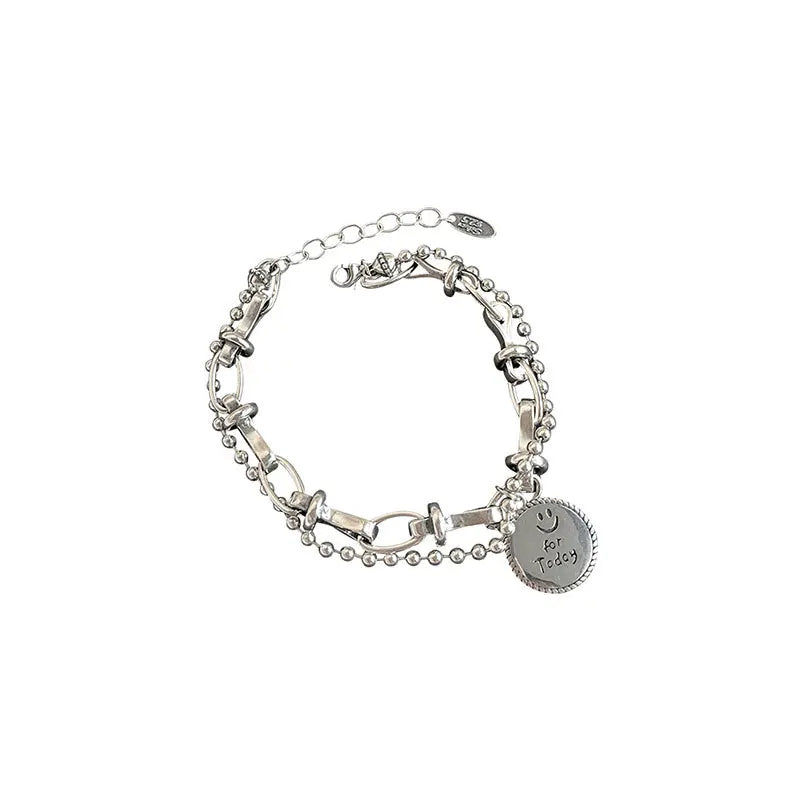 Unique Double Chain Smile Face Silver Bracelet