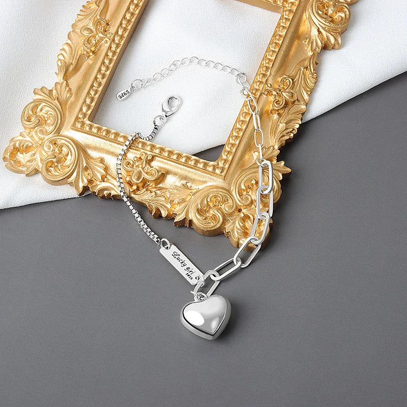 Vintage LOVE Heart-Shape Silver Bracelet for Women