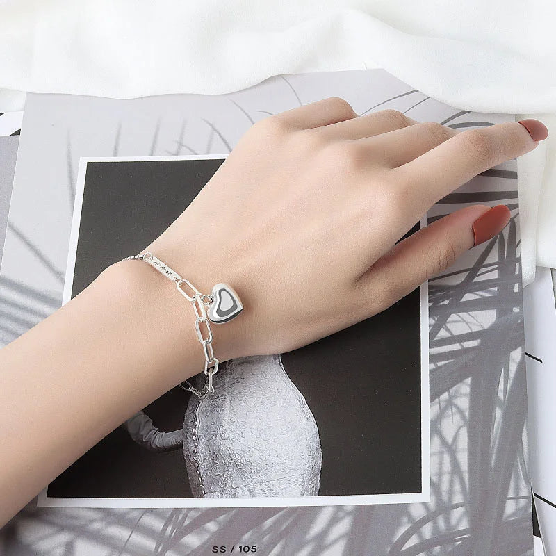 Vintage LOVE Heart-Shape Silver Bracelet for Women