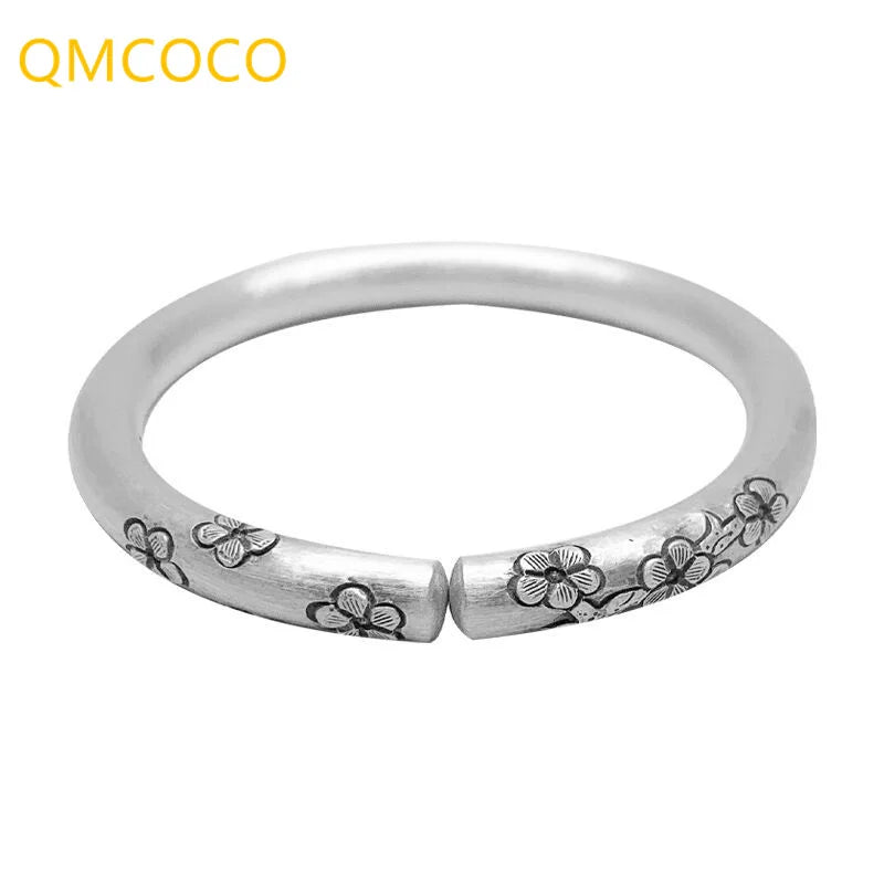 Silver Charm Bracelets Women Vintage Flower Geometry Adjustable Fine Jewelry