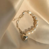 Silver Chain Bracelet Summer Pearls LOVE Heart-Shape Jewelry