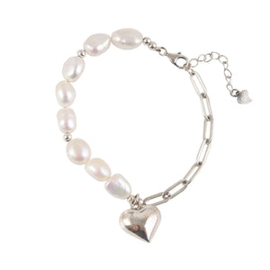 Silver Chain Bracelet Summer Pearls LOVE Heart-Shape Jewelry