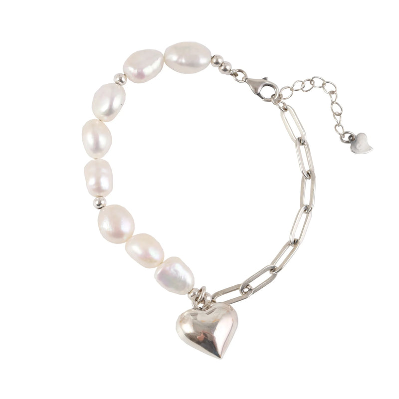 Silver Chain Bracelet Summer Pearls LOVE Heart-Shape Jewelry