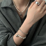 Silver Chain Bracelet Summer Pearls LOVE Heart-Shape Jewelry