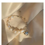 Silver Chain Bracelet Summer Pearls LOVE Heart-Shape Jewelry