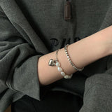 Silver Chain Bracelet Summer Pearls LOVE Heart-Shape Jewelry