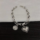 Silver Bear Heart-Shape Letter Pendant Bracelet Women Punk Jewelry