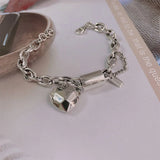 Silver Bear Heart-Shape Letter Pendant Bracelet Women Punk Jewelry