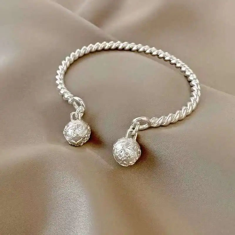 Vintage Silver Double Ball Geometric Weave Party Jewelry
