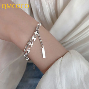 Silver Irregular Double Chain Bracelets For Women Hollow Geometric Jewelry