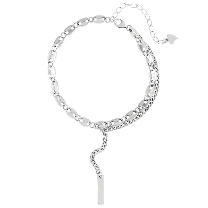 Silver Irregular Double Chain Bracelets For Women Hollow Geometric Jewelry