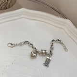 Silver Punk Bracelets Women Vintage Creative Abacus Love Heart-Shape Thick Chain