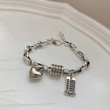 Silver Punk Bracelets Women Vintage Creative Abacus Love Heart-Shape Thick Chain