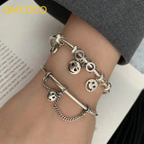 Silver Smile Face Charms Beads Chain Punk Bracelet Bangles Women Jewelry