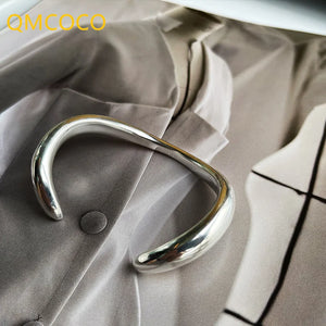 Silver Irregular Radian Thick Bracelet for Women
