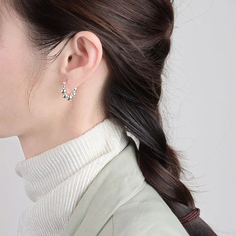 Silver Studs Round Bead Earrings for Women Temperament Earring PartyAccess