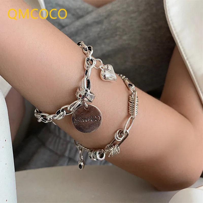Vintage Heart-Shape Smile Letter Pendant Bracelet