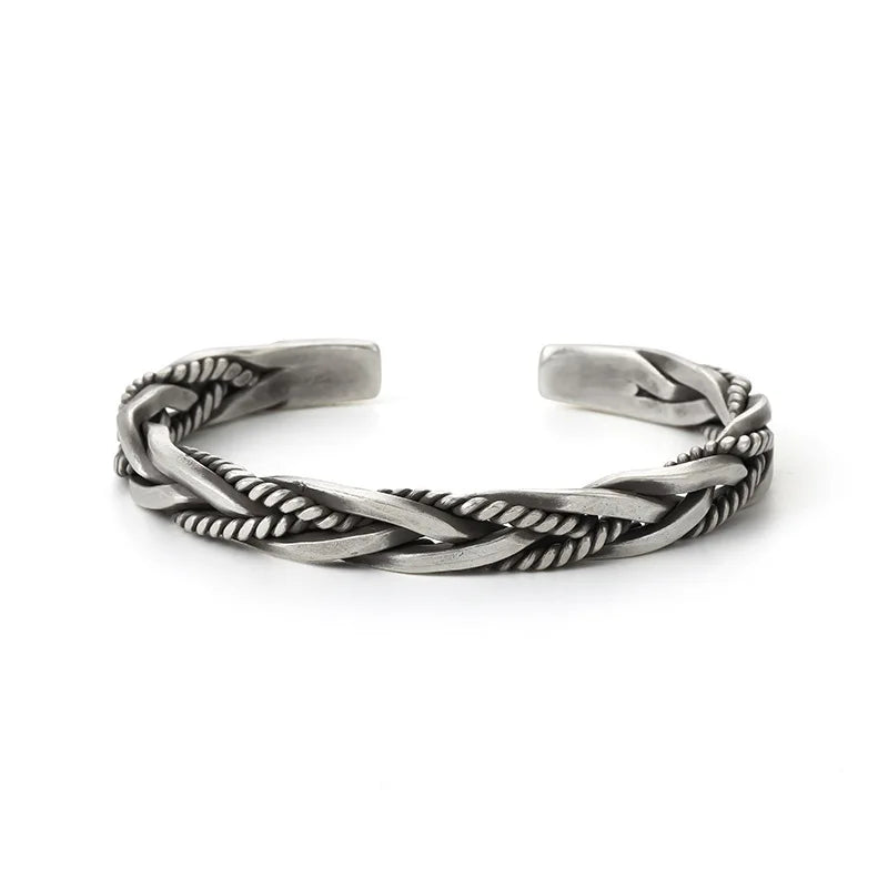 Vintage Punk Silver Bracelet Twist Weaving Thai Silver Jewelry
