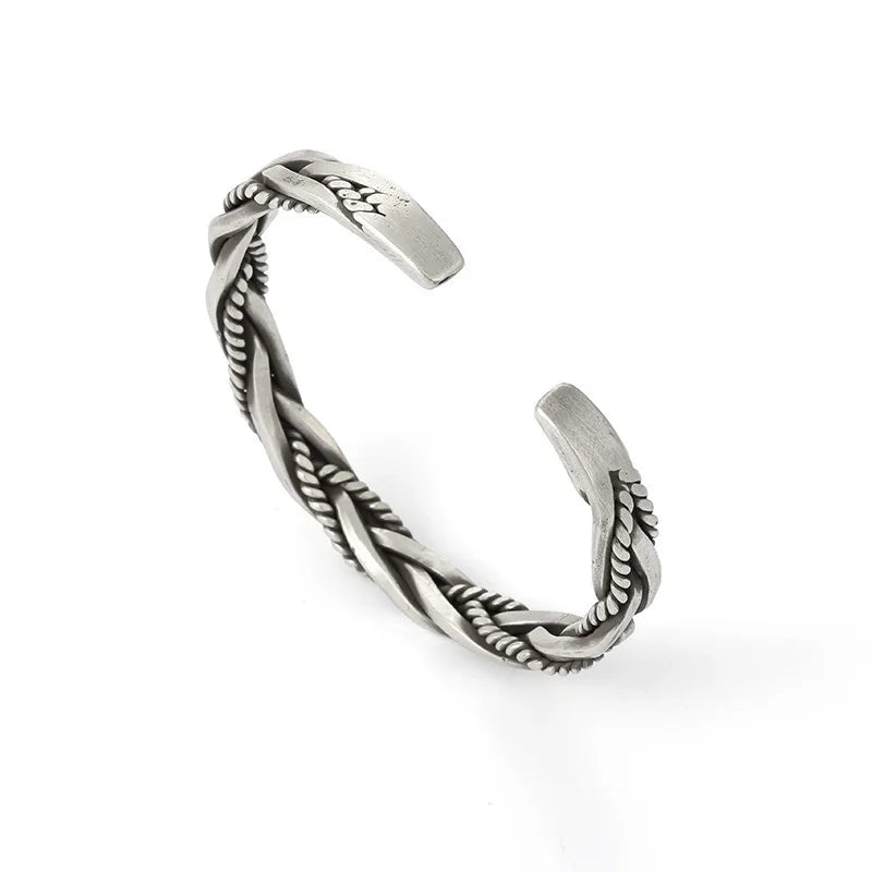 Vintage Punk Silver Bracelet Twist Weaving Thai Silver Jewelry