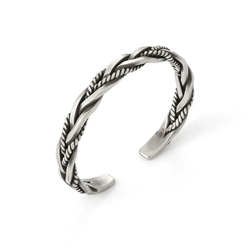 Vintage Punk Silver Bracelet Twist Weaving Thai Silver Jewelry