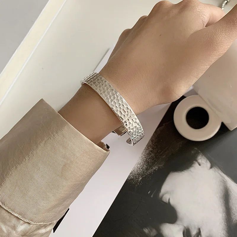 Vintage Punk Silver Wide Bracelet Fine Jewelry for Woman