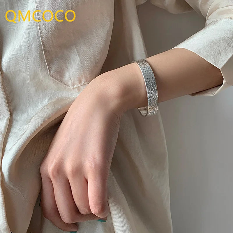 Vintage Punk Silver Wide Bracelet Fine Jewelry for Woman