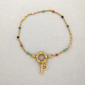 Letter Anchor Clasp Bracelet Stainless Steel Enamel Sailor