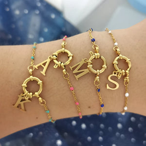 Letter Anchor Clasp Bracelet Stainless Steel Enamel Sailor