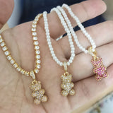 CZ Bear Charm Pendant Necklace Women Choker DIY Bracelet Silver