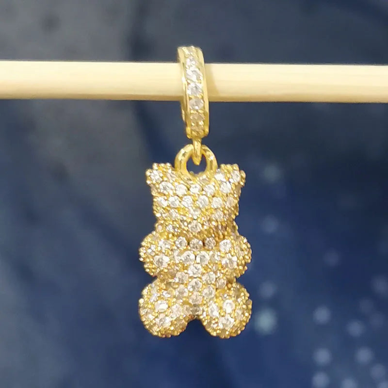 CZ Bear Charm Pendant Necklace Women Choker DIY Bracelet Silver
