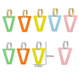 Neon Green Triangle Hoop Earrings with CZ Crystal Geometric Design