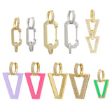 Neon Green Triangle Hoop Earrings with CZ Crystal Geometric Design