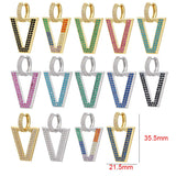 Neon Green Triangle Hoop Earrings with CZ Crystal Geometric Design