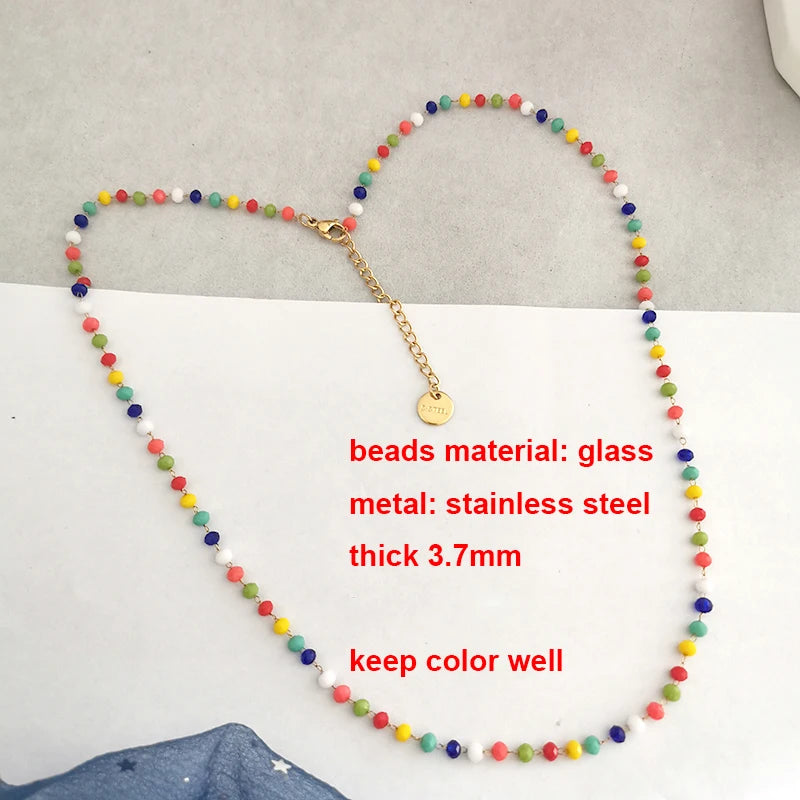 Colorful Glass Beads Chain Necklace for Women Choker