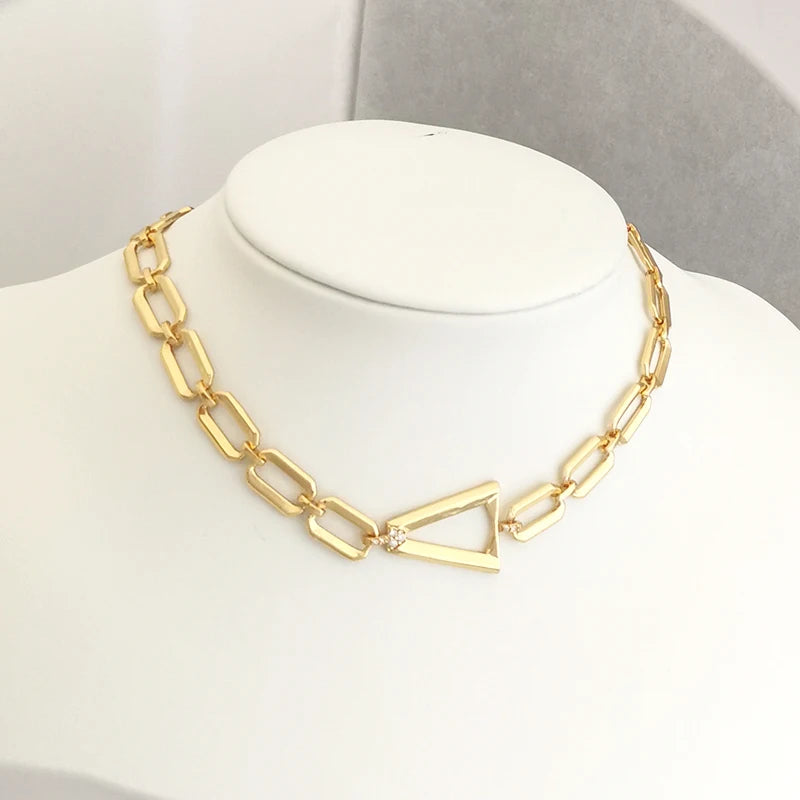 Triangle Charm Pendant Necklace Geometric Choker Silver Chain