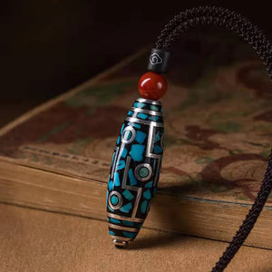 Guochao Retro Green Bead Nine Eyes Dzi Bead Pendant Necklace Christmas Talisman