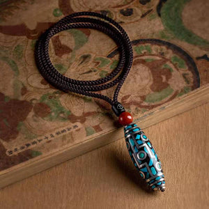 Guochao Retro Green Bead Nine Eyes Dzi Bead Pendant Necklace Christmas Talisman