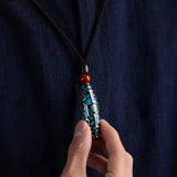 Guochao Retro Green Bead Nine Eyes Dzi Bead Pendant Necklace Christmas Talisman
