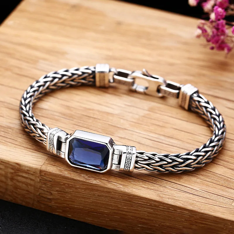 Silver 5MM Woven Cord Bracelet Men Women Retro Hip Hop Jewelry