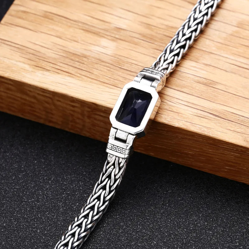 Silver 5MM Woven Cord Bracelet Men Women Retro Hip Hop Jewelry