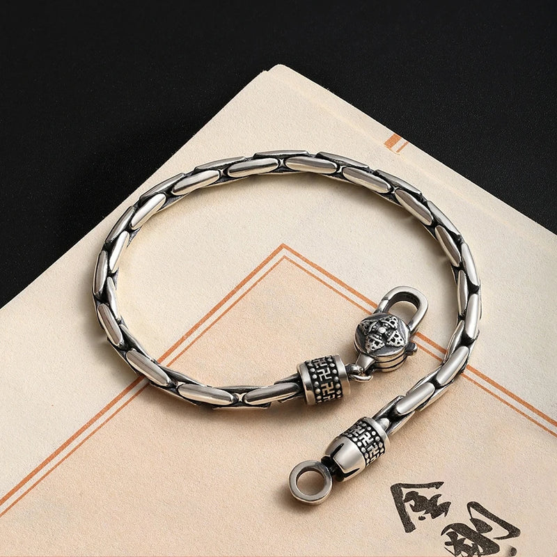 Silver Bamboo Chain Rope Vajra Buckle Bracelet Retro Women's Accessories