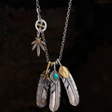 Vintage Style Turquoise Eagle Claw Feather Necklace for Women Men