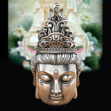 Silver Buddha Head Avalokitesvara Necklace Tathagata Pendant for Men