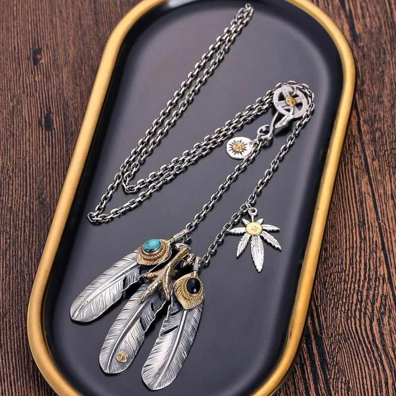 Goro Style Natural Turquoise Feather Necklace Set