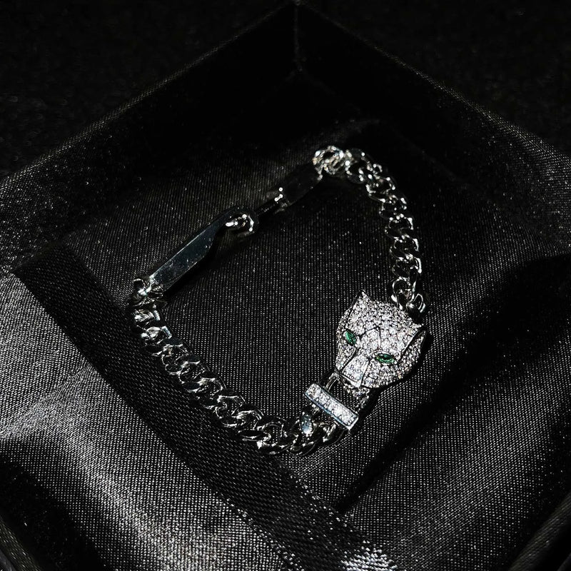 925 Silver Leopard Zirconia Bracelet Adjustable Fine Jewelry