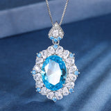 Brazil Paraiba Turmalin Pendant Necklace with Chain Women Silver Vintage Jewelry