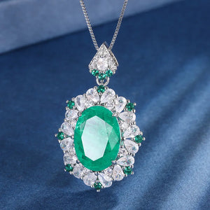 Brazil Paraiba Turmalin Pendant Necklace with Chain Women Silver Vintage Jewelry
